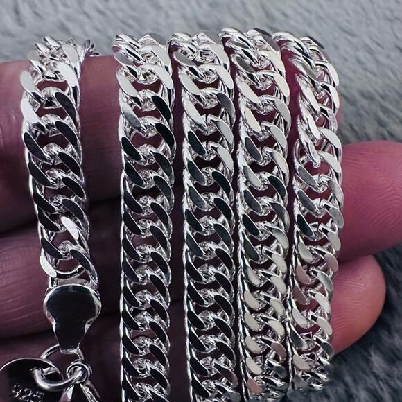 925 Sterling Silver cuban link necklace 20inches 6MM link women and men plated - Picture 2 of 4